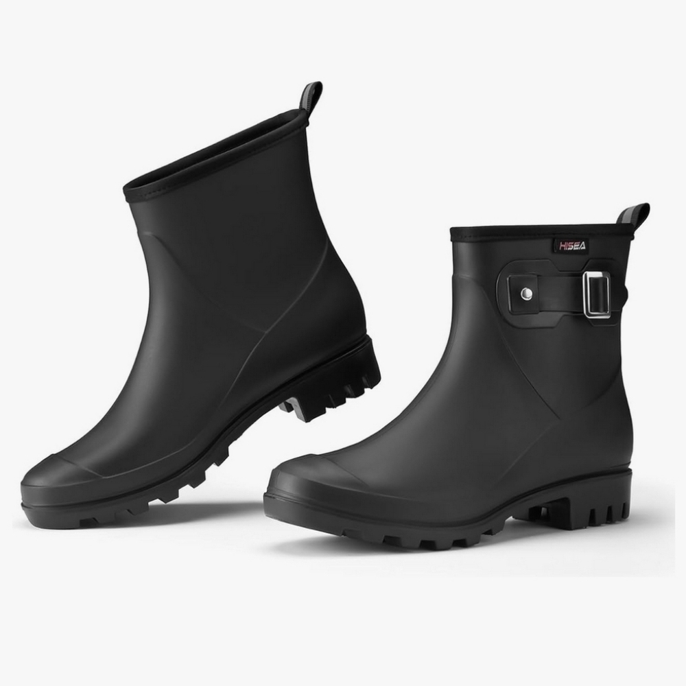 HISEA Black Short Rain Boots with Buckle